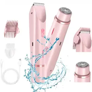SNOITKA Bikini Trimmer for Women, Electric Shaver and Razor Rechargeable 2-in-1 Body and Facial Epilator, Dual Heads for Painless Trimming of Pubic Hair, Face, Underarms and Legs, IPX7 Waterproof shaver women Shaving Grooming Gentle Sensitive