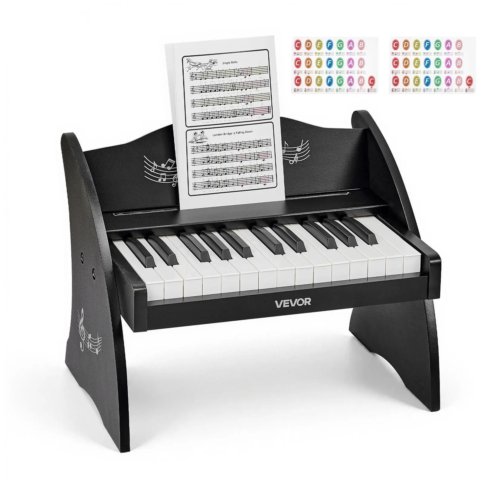 VEVOR 25-Key Wooden Digital Piano for 3-10 Year Olds (6-8 Years Focus), Music Learning Educational Toy with Realistic Sound, Dual Power (Battery Powered), Adjustable Volume, Ideal for Holidays & Birthdays, Black