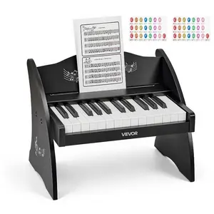 VEVOR Kids Piano Keyboard, 25 Keys Wooden Digital Piano for Kids, Mini Music Educational Instrument Toy with Realistic Sound, Dual Power, Adjustable Volume for Toddlers, Boys Girls Learning, Black