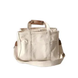Canvas Tote Bag with Diaper Divider, Convertible Canvas Shoulder Crossbody Bag for Moms & Everyday Use