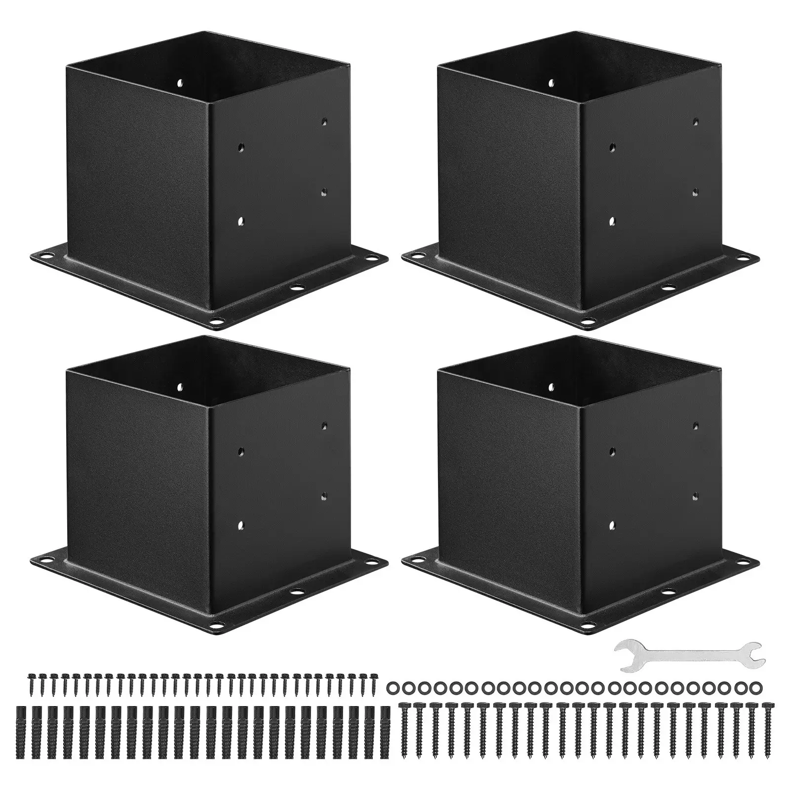【Summerfinds】VEVOR 4x4 Post Base 4 Pcs, Inner Size 3.6x3.6 inch / 92x92 mm Post Brackets, Heavy Duty Carbon Steel Decking Posts, Wood Posts Brackets for Pavilion Deck Railing Support Deck Base Plate, Black