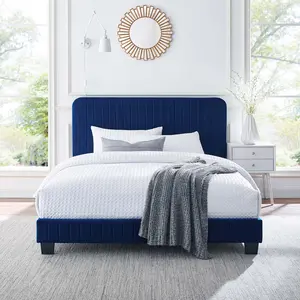 Modway Celine Channel Tufted Performance Velvet Full Platform Bed in Navy