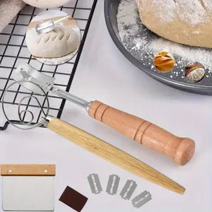 Stainless Steel Bread Baking Accessories Set, Bread Fermentation Basket Accessories with Dough Whisk, Bread Cutter Tool, Dough Scraper, Manual Bread Making Accessories for Artisan Bread Baking