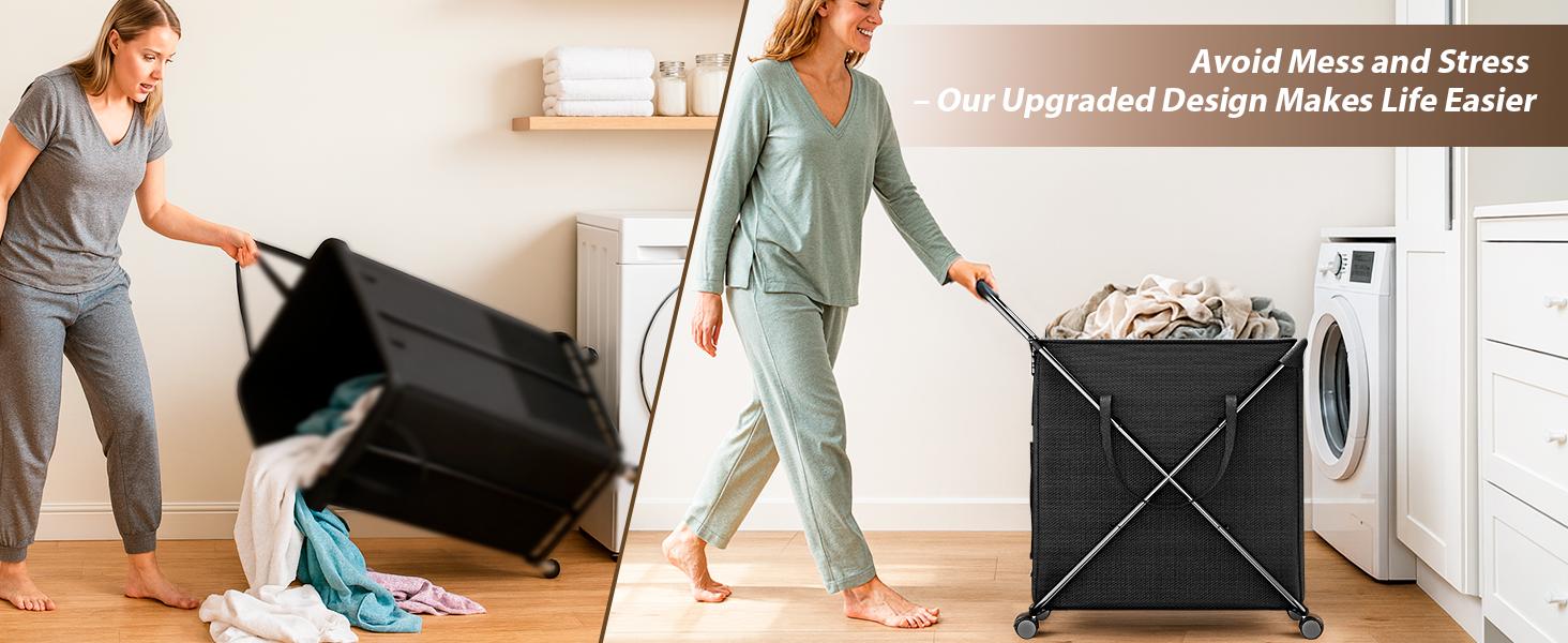 Uniflasy Rolling Laundry Hamper with Wheels, 43 Gal (160L) Large Laundry Basket with Lockable 360° Wheels, Metal Frame, Removable Water-Resistant Liner for Laundry Room Bedroom, Black