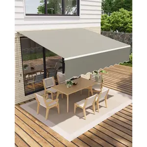 13' x 10' Retractable Awnings for Patio- Outdoor Sunshade Shelter with UV Protection Fabric, Waterproof Adjustable Roll Out Awning - Gray