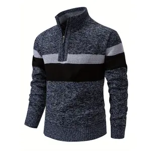 Teenage Men's Casual Knitted Sweater, Young Men'S Warm Pullover Sweater With Zipper, Fall And Winter Bottom Knit Sweater, Sweater Jacket, Suitable For Daily, Sports, Outdoor