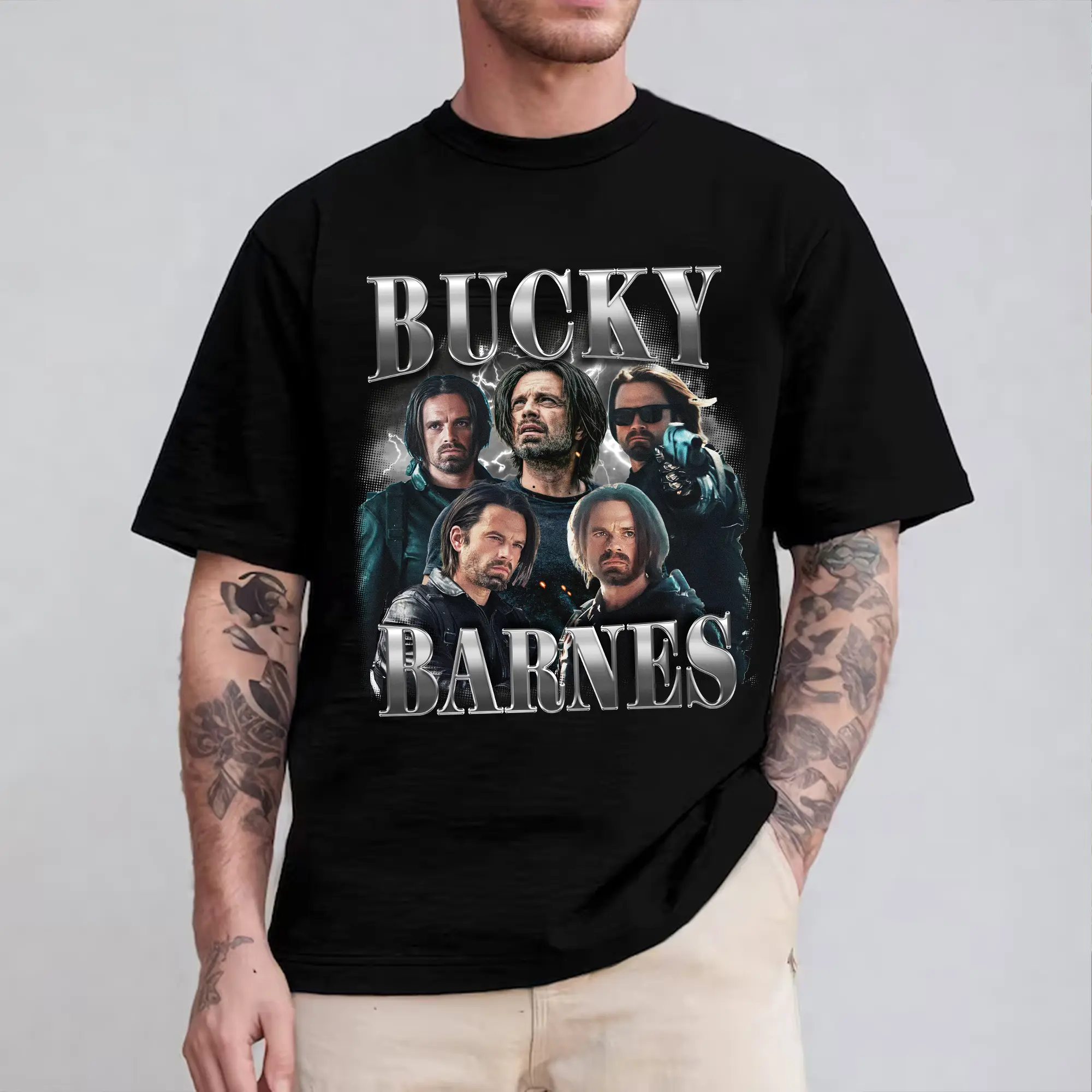 Sebastian Stan Retro Graphic T-Shirt, Unisex Soft 100% Cotton Tee with an Aesthetic Vibe, Perfect for Layering Under a Leather Jacket, Baseball, Cap, Office, Basic, Cargo, Hem, Jeans