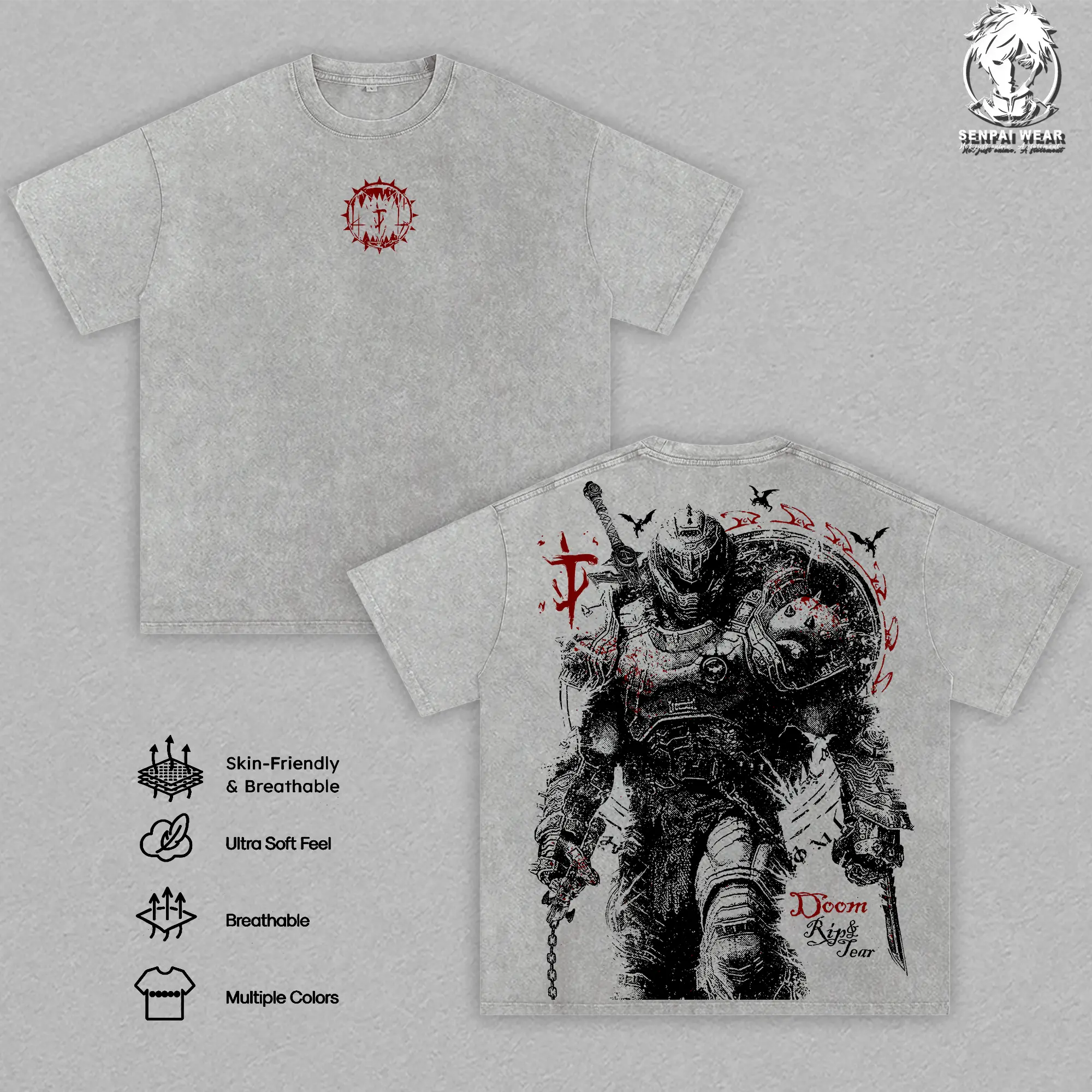 Doom Slayer The Dark Ages – Obsidian Wash Graphic Tee, Premium Heavy Cotton, Movie Lover Gift, Cotton Unisex Graphic T-Shirt, Trendy T-Shirts, Men's T shirts, Streetwear For Men, Double-Sided, Unique Gift For Fans