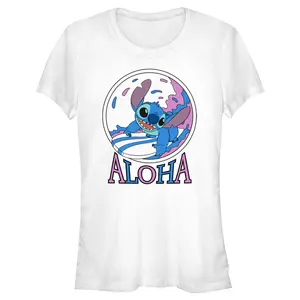 Junior's Lilo & Stitch Pink and Blue Aloha T-Shirt