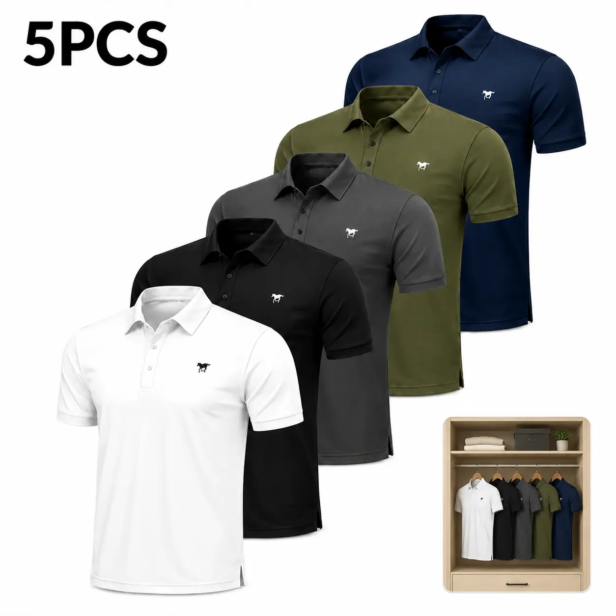 5-Pack Men's Polo Shirts – casual men’s polo shirt, Comfortable Short Sleeve Casual Fit, Classic Collared Polo Shirts for Work, Golf, Travel & Everyday Wear
