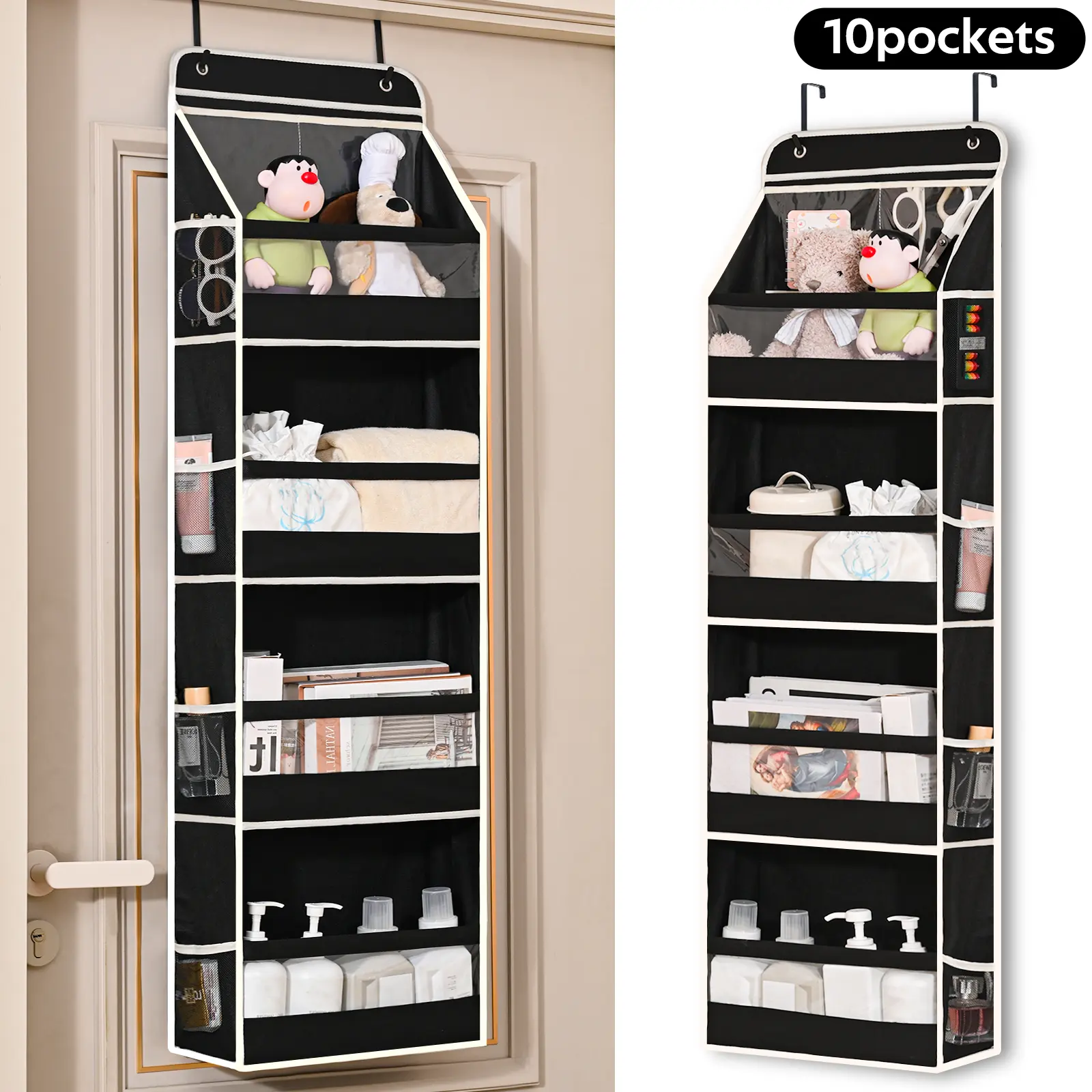 TAYTUU Over The Door Storage Organizer - 10 Large Pockets, 60 lb Capacity, Space Saving Laundry Solution for Dormitories, Hangable Home Accessory, Skincare Organizer, ADHD Organizer