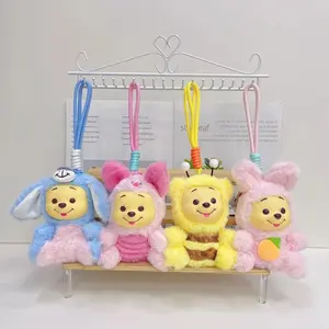 Anime Cartoon 12cm Winnie Pooh Hand Rope Series Plush Keychain Pendant Cute Doll