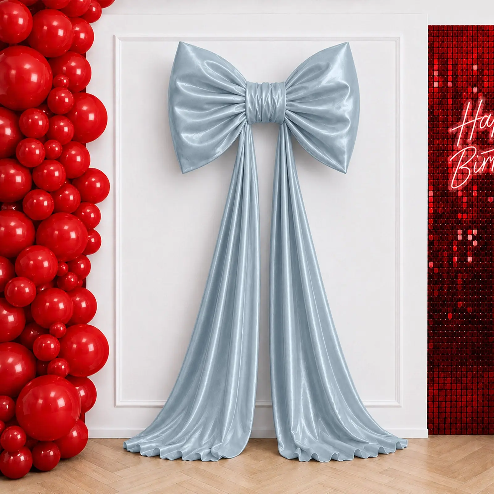 10ft Giant Satin Large Bow Shape Backdrop Decor, Light Blue - Dry Clean Only, Coquette Theme Wedding Events, Baby Showers