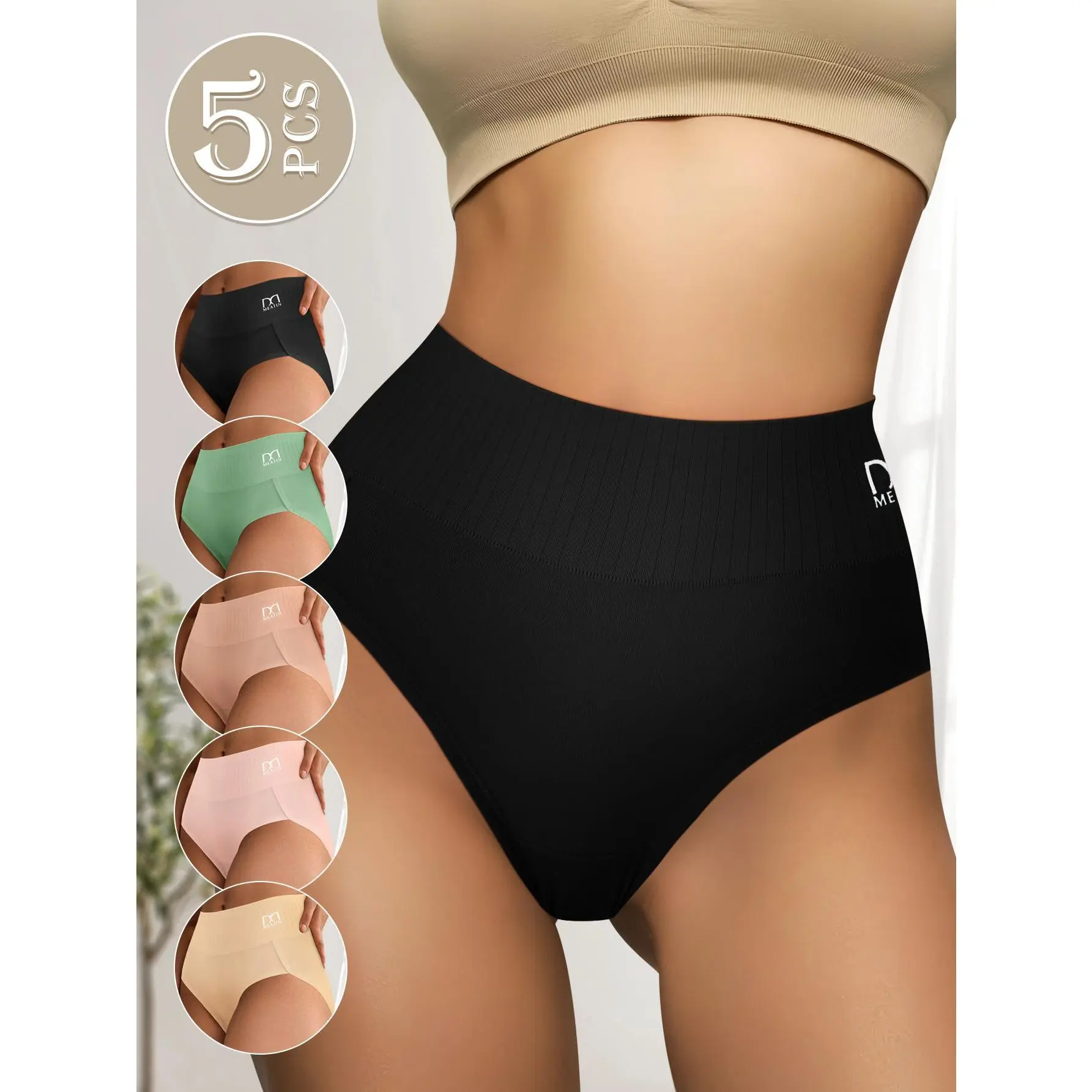 QUASTI 5/10 Packs Premium Cotton High-Waist Panties Silk Crotch - Breathable & Gentle Fit, Luxurious Comfort & Breathable Fit, S-XXL