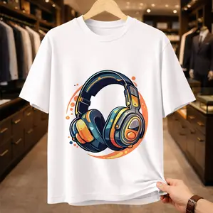 Retro Headphones Graphic Tee Gamer Aesthetic White T-Shirt Music Lover Streetwear Casual Top