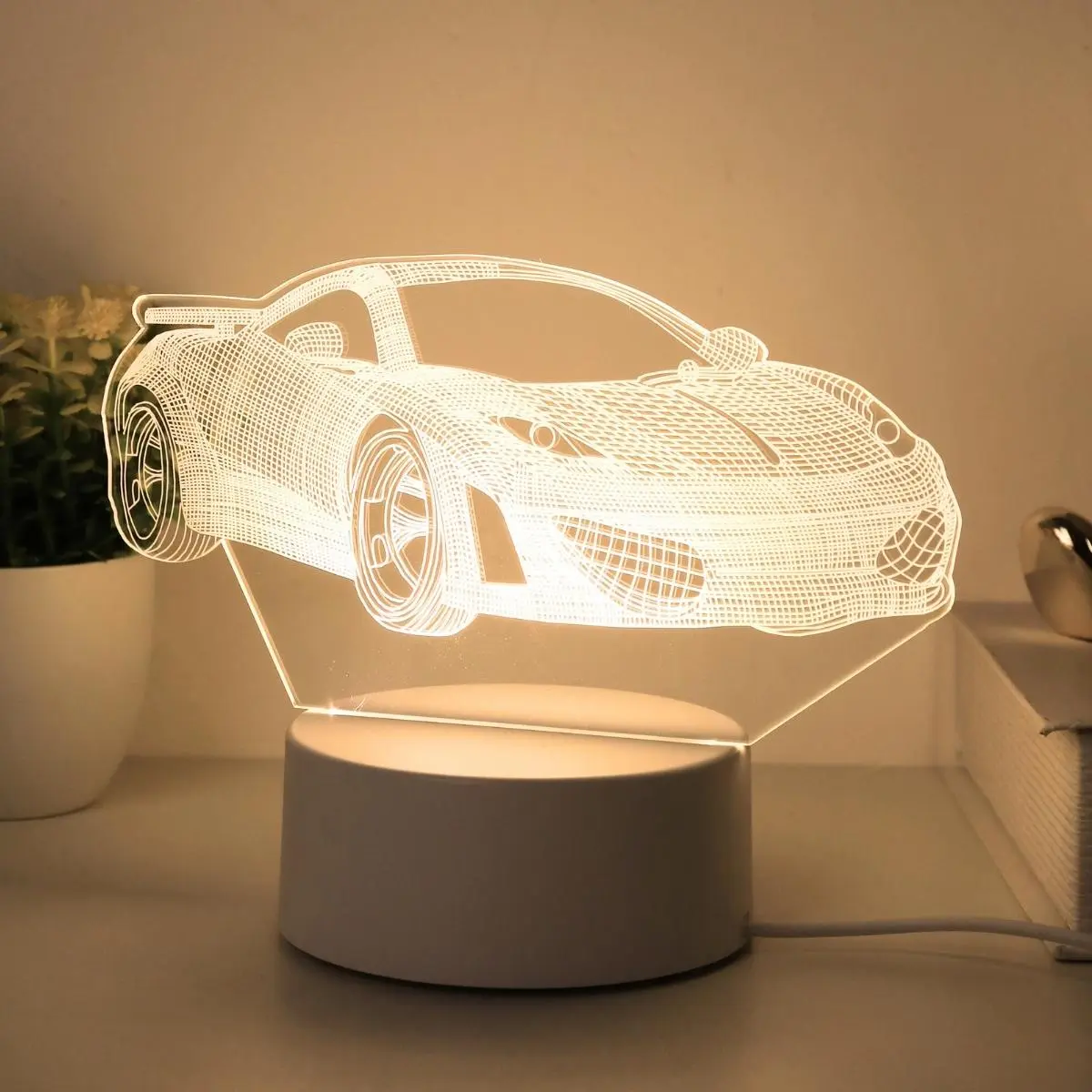 3D Car Design Night Light, Cool Lights, USB Powered Creative Car Design Desk Lamp, Decorative Ambient Light, Indoor Decorative Light for Home Bedroom Living Room Office