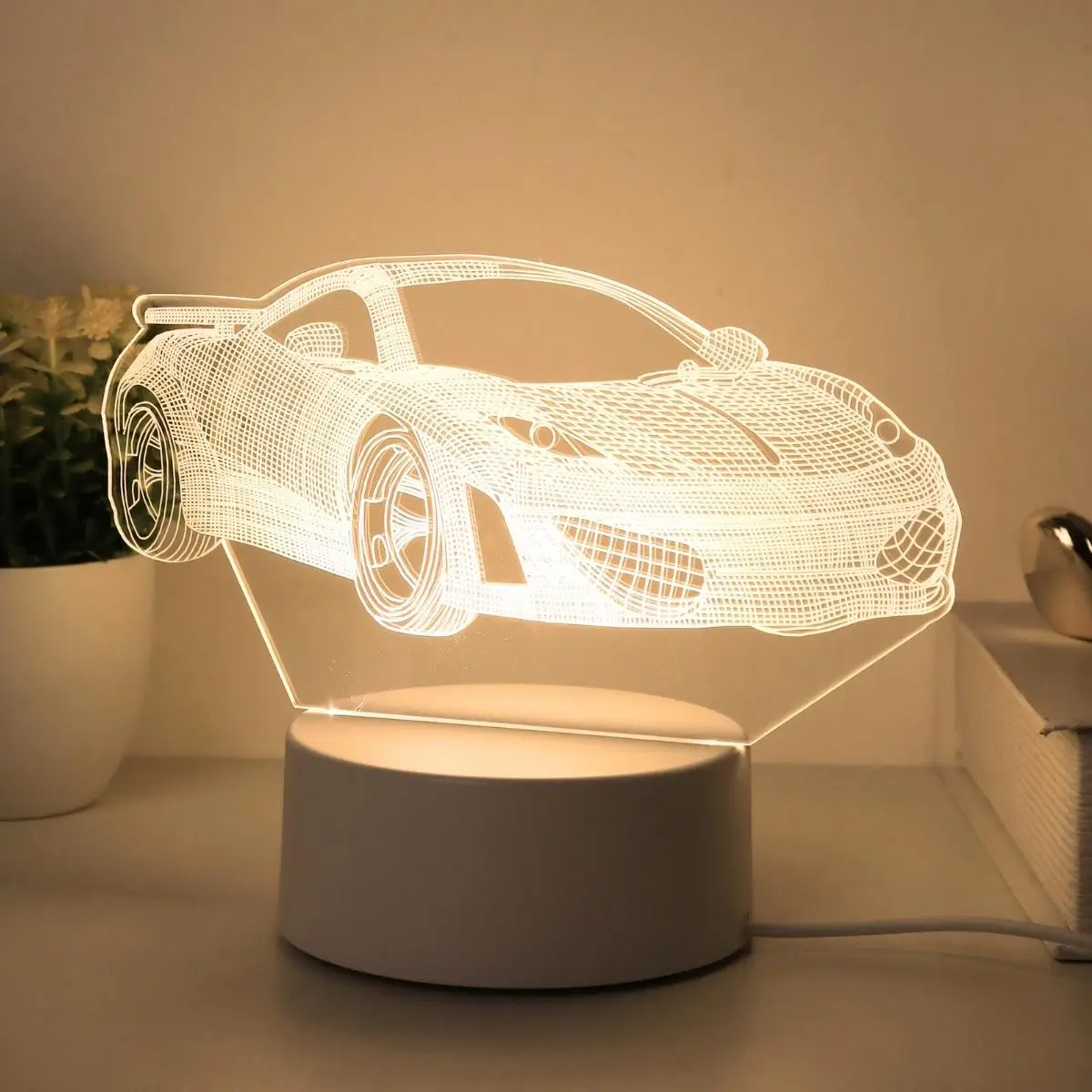 3D Car Design Night Light, USB Powered Creative Car Design Desk Lamp, Decorative Ambient Light for Home Bedroom Living Room Office