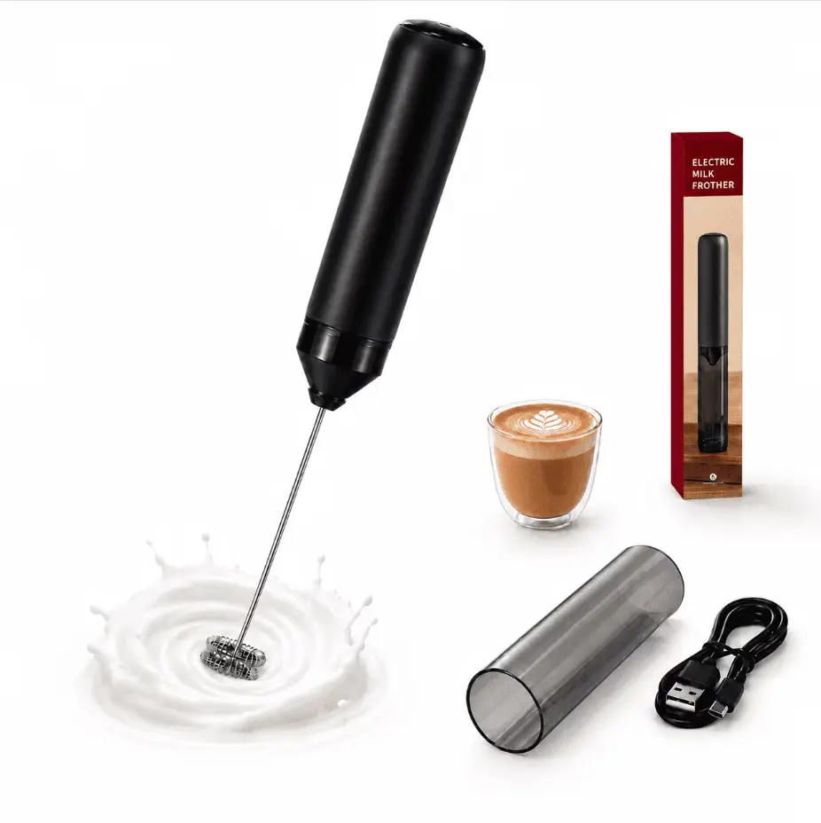 Rechargeable Electric Milk Frother, Handheld Foam Maker with 304 Stainless Steel Whisk, 500mAh USB-C Mixer for Coffee, Latte, Matcha, Black