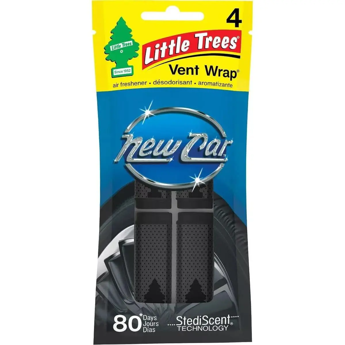 Little Trees Vent Wrap Car Air Freshener Deodorizer Fragrance, Long-Lasting Invisible Scent, New Car Scent, 16-Count (4 4-Packs), Deodorizer Car Fragrance