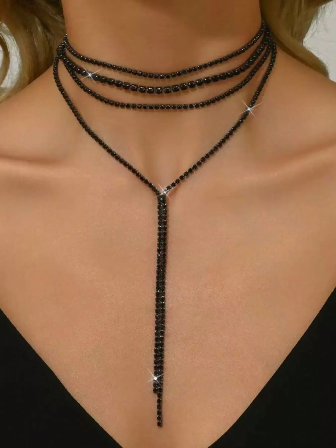 Rhinestone Tassel Pendant Necklace, Gothic Halloween Costume Jewelry, Dark Style Accessory for Women, Party Wear, Gothic Mystery Jewelry, Punk Style Necklace