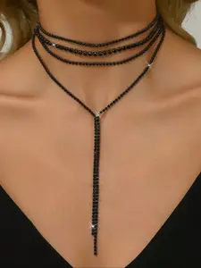 Rhinestone Tassel Pendant Necklace, Gothic Halloween Costume Jewelry, Dark Style Accessory for Women, Party Wear