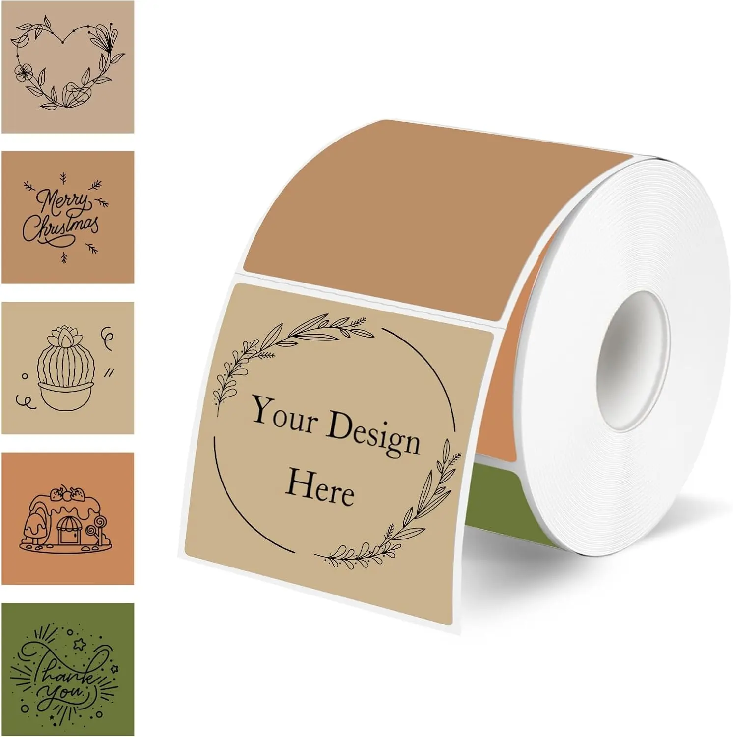 Square Thermal Labels Stickers 2" x 2", Self-Adhesive Waterproof Square Direct Thermal Labels Stickers, Perforation Line Design- 300 Sheets/Maillard Color
