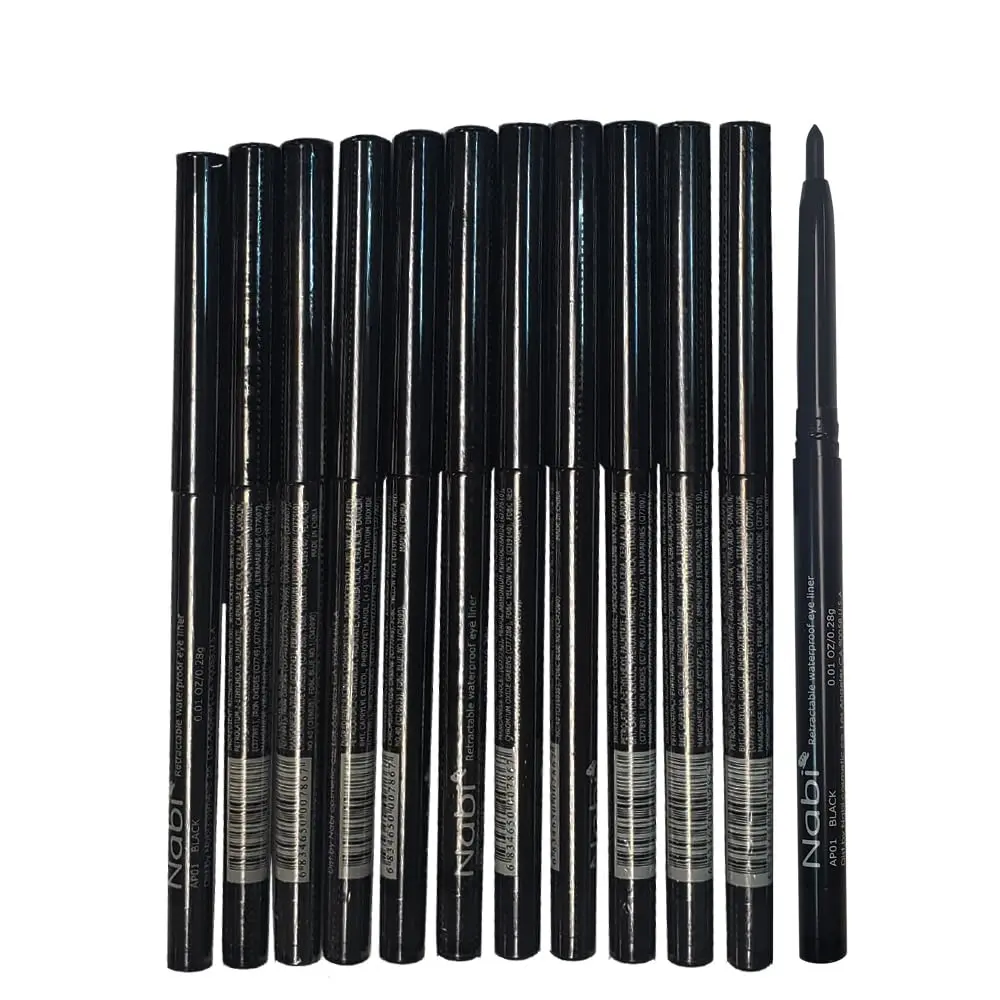 12pcs Nabi Retractable Waterproof Black Eyeliner (Wholesale Lot) Pencil Cosmetic Kit Lipliner Makeup