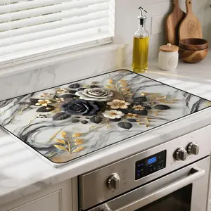 JOYFINITY Heat-Resistant Glass Stove Top Cover with Anti-Slip Rubber Coating – Electric Stove Protector, Scratch-Resistant, Expands Counter Space, Stylish Kitchen Decor (Rose, 28.4*20.5 in)