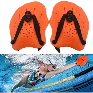Hand Paddle - 1 pair Adjustable Upper Body Resistance Gloves for Swimming Training，black/orange/silver