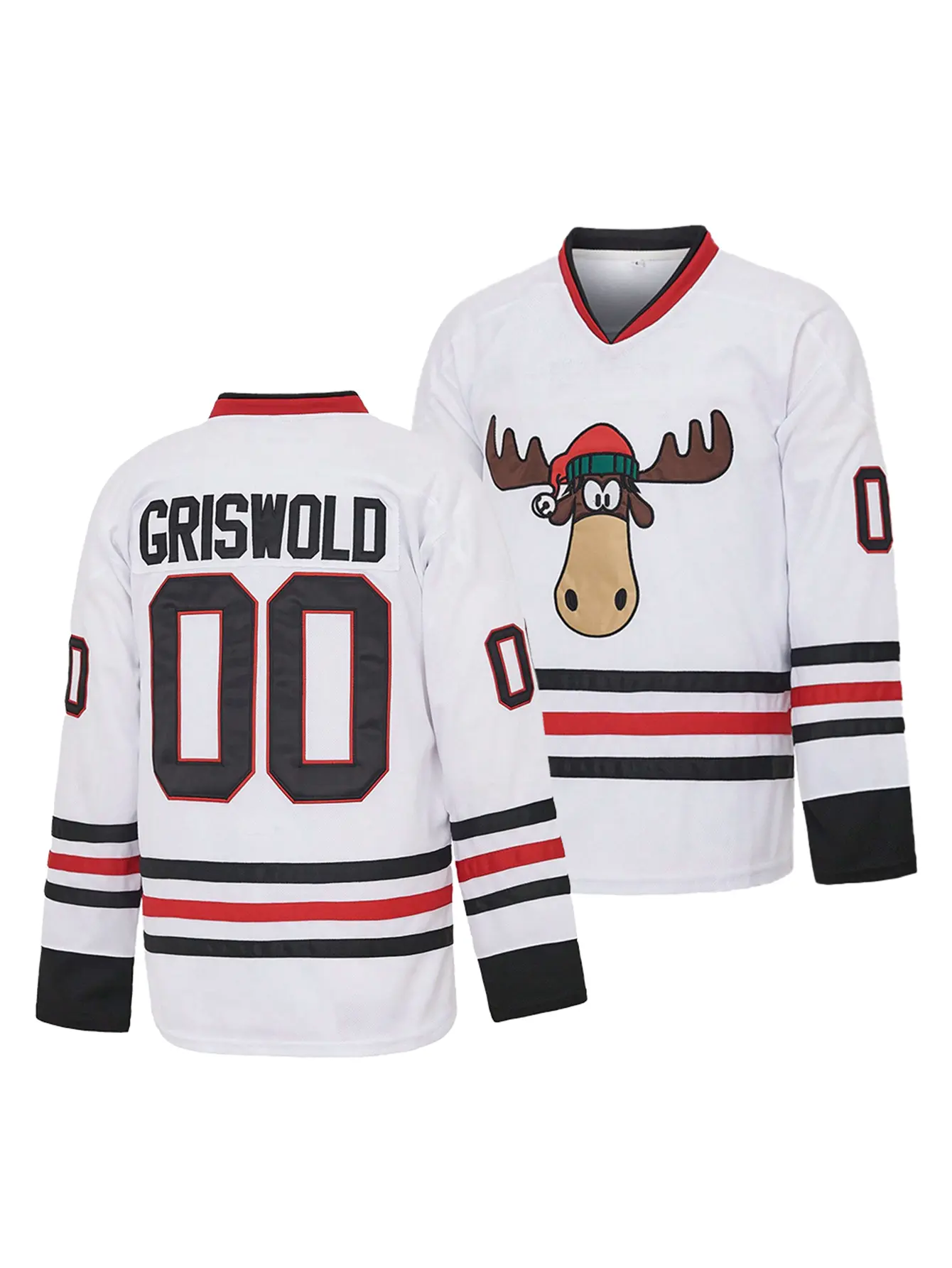 Men's Griswold 00 X-Mas Christmas Halloween Vacation Movie Hockey Jersey，Moose pattern，Exquisite Embroidered Casual Party Pullover