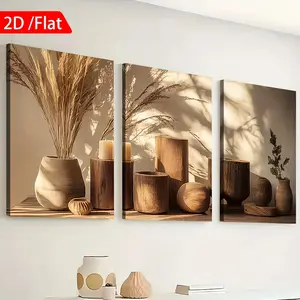 Modern Plant Art Canvas Poster Set, 3-Piece Artistic Framed Wall Decor, Ready-To-Hang Home Decoration, Living Room Bedroom Office Hanging Paintings