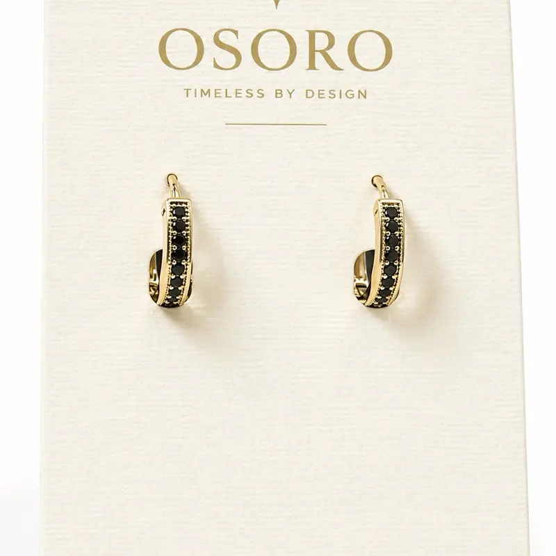 14K Gold Filled Black CZ Huggie Hoop Earrings