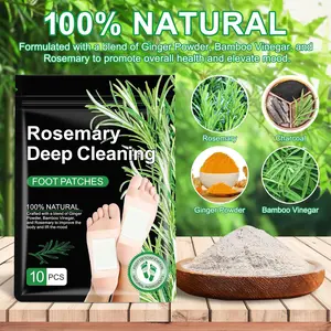 Rosemary Deep Cleaning Foot Patches - GingerBamboo Formula for Stress Relief & Better Sleep - 100% Natural with Ginger Powder Bamboo Vinegar & Rosemary - 10 Sheets per Pack