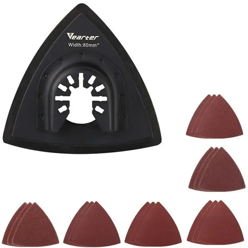 Vearter 19Pcs 80mm/3-1/8" Triangle Sanding Pads Kit for Oscillating Tool - 6 Grits (60,80,120,180,240,320), Hook&Loop, Quick Release, Universal Fit, Ideal for Sanding Wood,Paint, High Temp Res.