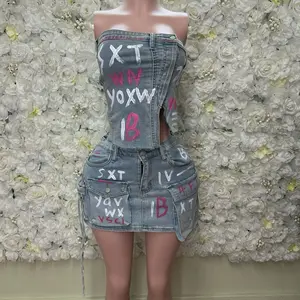 Graffiti Denim Two-Piece Set