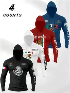 Men's Mexican Theme Flag Letter Print Hooded Sweatshirt Set, Long Sleeve Fitted Casual Wear for All Seasons, Outdoor Fitness Training, Hoodie Sweatshirt Set, Sweatsuit Matching Set