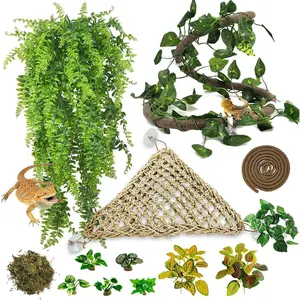 14 count Reptile  Sets, Bearded Dragon Hammock, Terrarium   Vines Artificial Leaves, Reptile Habitat Climbing Decorations for Chameleons, Lizards, Geckos, Snakes