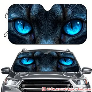 1pc black cat blue eye close-up car sun visor 2D high-definition printing, car sun visor effectively blocks sunlight, suitable for General Motors SUV、 RV front windshield decoration
