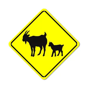 Goat with Kid Crossing with Graphic Farm Ranch Animal Caution Xing Funny Novelty Road Wall Décor Diamond Metal Sign Vintage Metal Sign