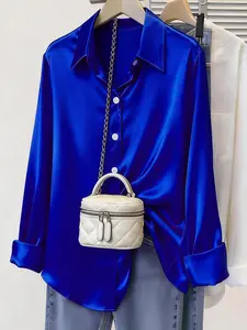 New Women's Clothing Arrival: All Seasons, Fashionable Glossy Satin Shirt Blouse, Casual and Versatile Fitted Button-Down Shirt