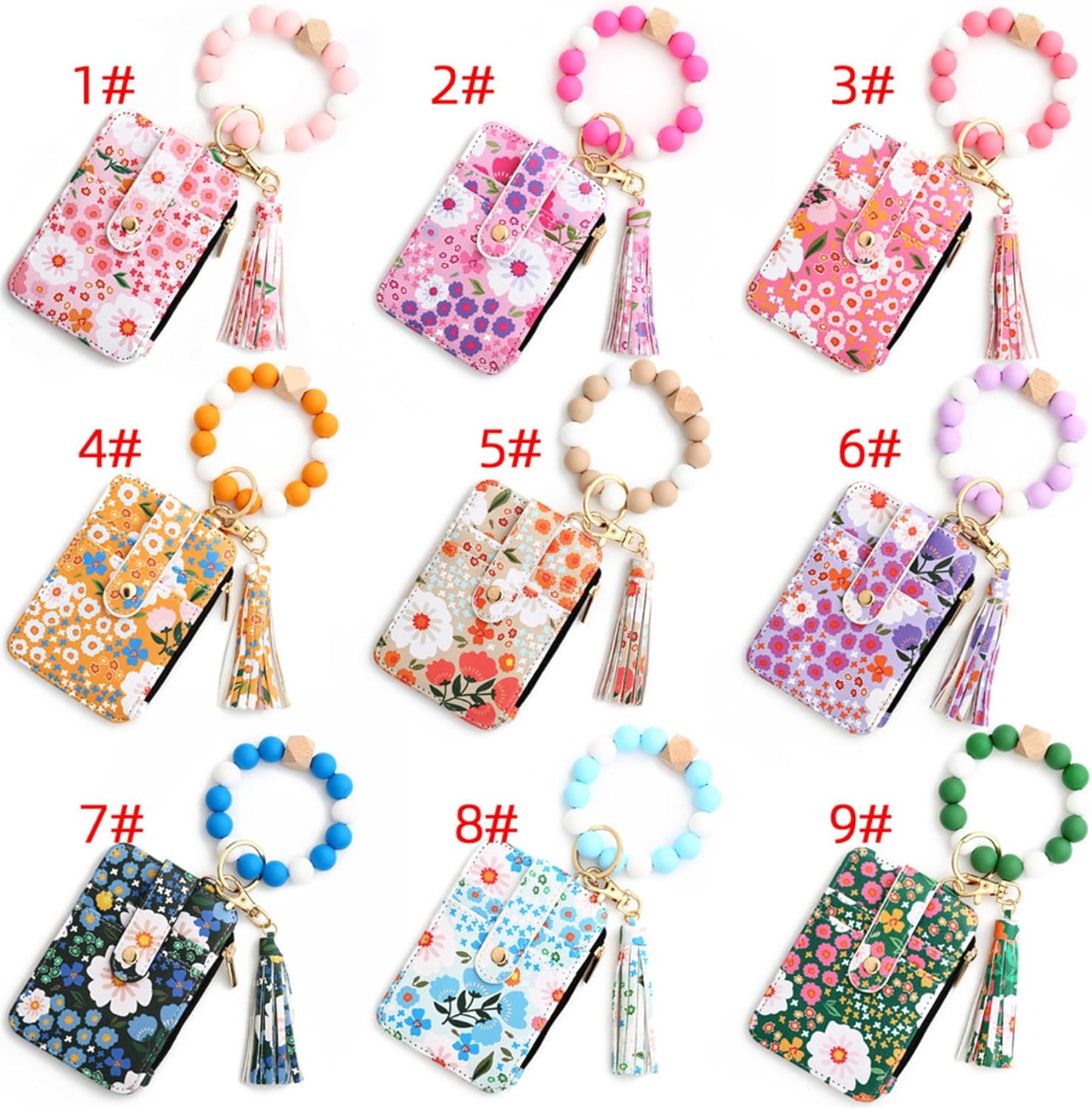 Valentine's Day Gifts,Women's Boho Style Beaded & Tassel Decorated Keychain with Flower Pattern Wallet, Cute Spring Keychain,Chic Gorgeous Keychain for Key & Bag Decor, Valentines Day Gifts for Kids ,Galentines Gift,For Girlfriend,For Mom,For Bestie