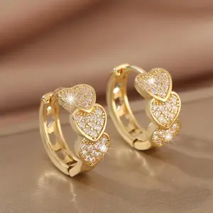 Women's Luxurious Copper-Inlaid Synthetic Zirconia Heart-Shaped Open Circle Hoop Earrings - Copper, Large Hoop, Beating Heart, Ornate Crystal, Simulated Crystal Styles, Dazzling Date Accessory, Ideal Holiday Gift, Copper Earrings, Large Hoop Earrings