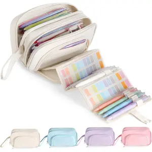 Large Capacity Pencil Case with Pull-out Structure - Multifunctional Extra Big Pencil Pouch Pen bag, Portable Stationery Organizer with Zipper, Office School Supplies for Boys Girls, White