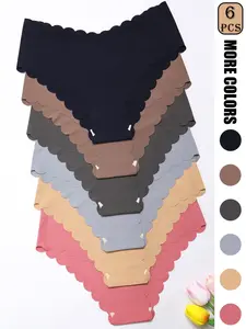 6-Pack Elegant Solid Color Seamless Smooth Women's Panties - Breathable & Quick-Dry Nylon Blend, Scalloped Wave Hem, Comfort Stretch for Yoga, Fitness, Dance, Seamless Soft