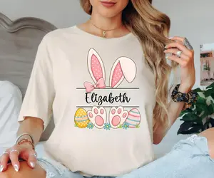 Custom Easter Bunny Name T-Shirt, Personalized Bunny Ears Shirt for Kids, Easter Outfit Tee, Spring Bunny Shirt Gift, Cute Easter Shirt