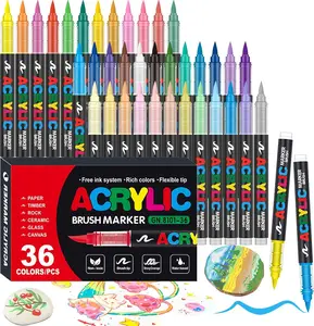 Soft Brush Tip Acrylic Markers Set,Paint Pens for Rock,Wood,Fabric,Canvas,Glass,DIY Crafts,Waterproof Paint Markers,Vibrant Acrylic Pens for Artists and Art Projects,birthday gift brush shimmer marker Paint Markers Set