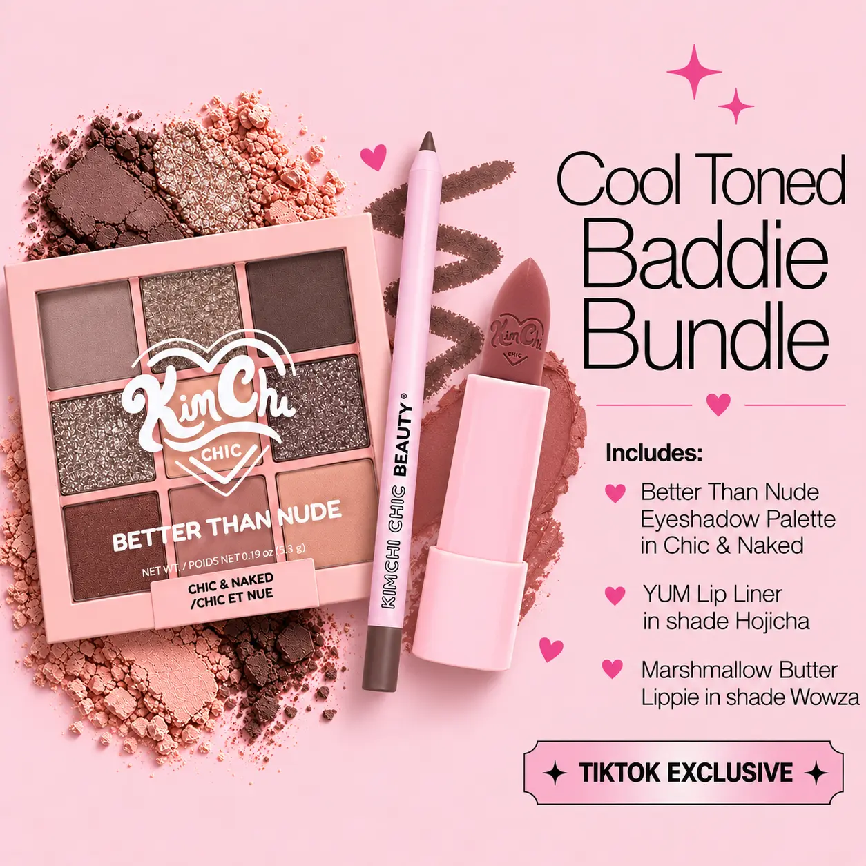 [TikTok Exclusive] Cool Toned Baddie Bundle - Better Than Nude Eyeshadow Palette, YUM Lip Liner, Marshmallow Butter Lippie