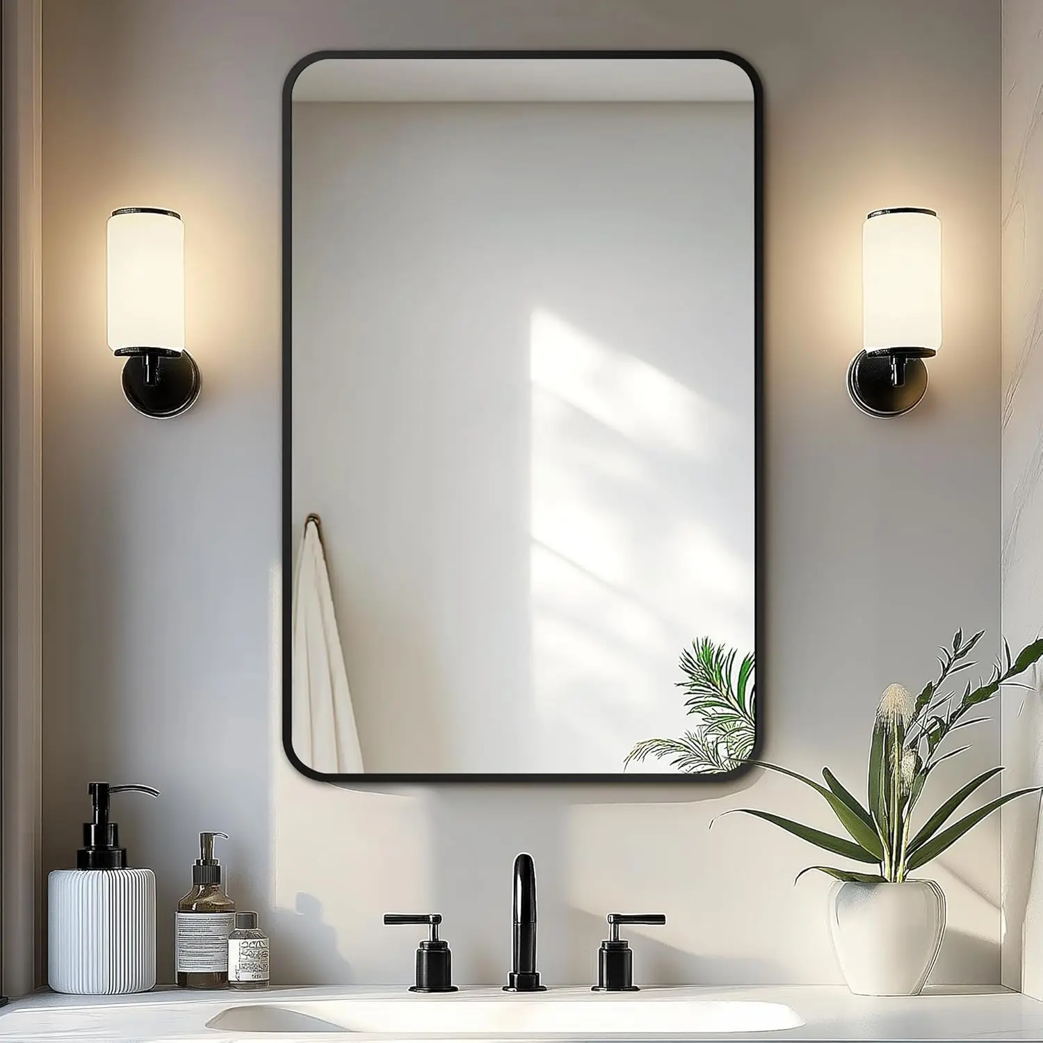 Bathroom Vanity Mirror, Black Framed Bathroom Mirror for Over Sink, High-Definition Bathroom Mirror, Versatile Bathroom Vanity Mirror, Hangs Horizontally or Vertically(30x20, Black)