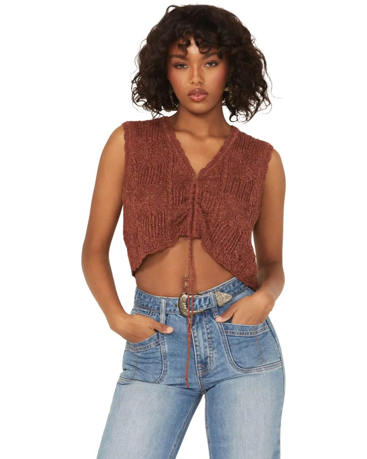 Shyanne Women's Women'S Metallic Cinch-Front Sweater Tank - Swsu25sw30-Mhgy