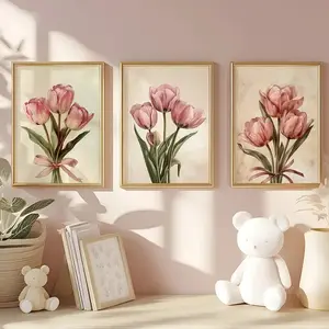 Rose Flower Decor Poster Set, Wall Art Decoration for Girls' Bedroom & Living Room, Valentine's Day Gift, Modern Floral Paintings, Nordic Frameless Design, Canvas Prints